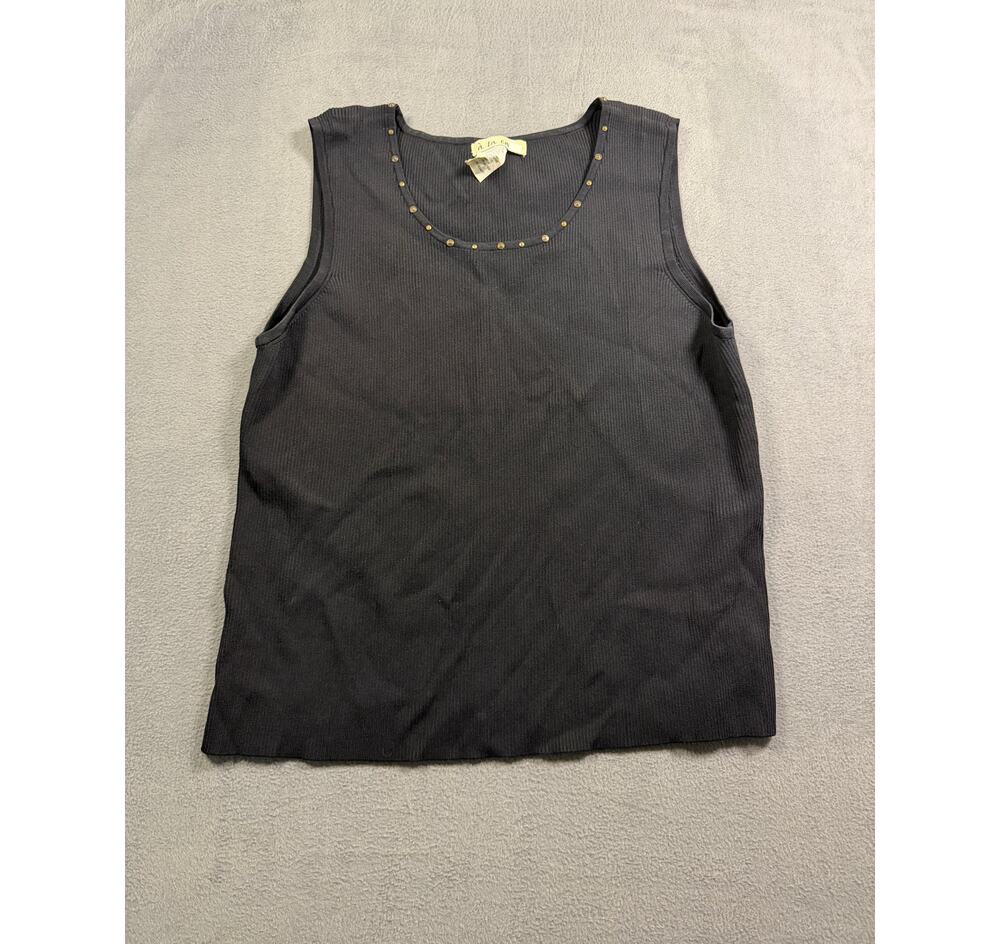 A La Carte Top Womens XL Gray Ribbed Studded Scoop Neck Tank Blouse Sleeveless